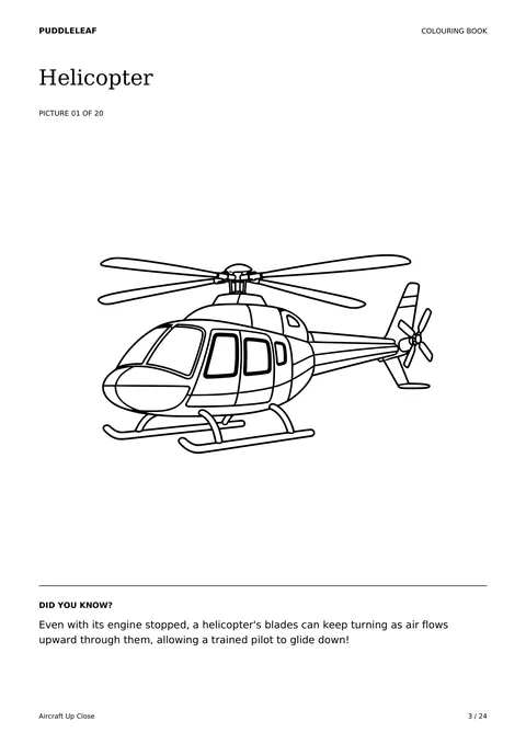 Helicopter outline colouring page