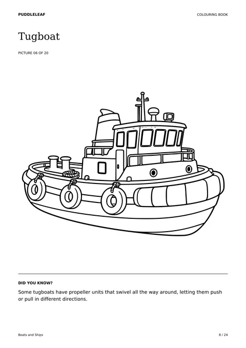 Tugboat outline colouring page
