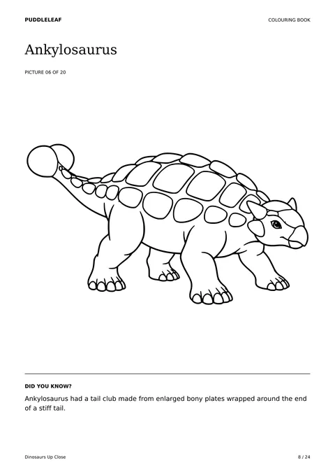Ankylosaurus outline colouring page