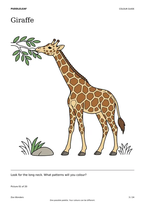 Giraffe matching colour guide page